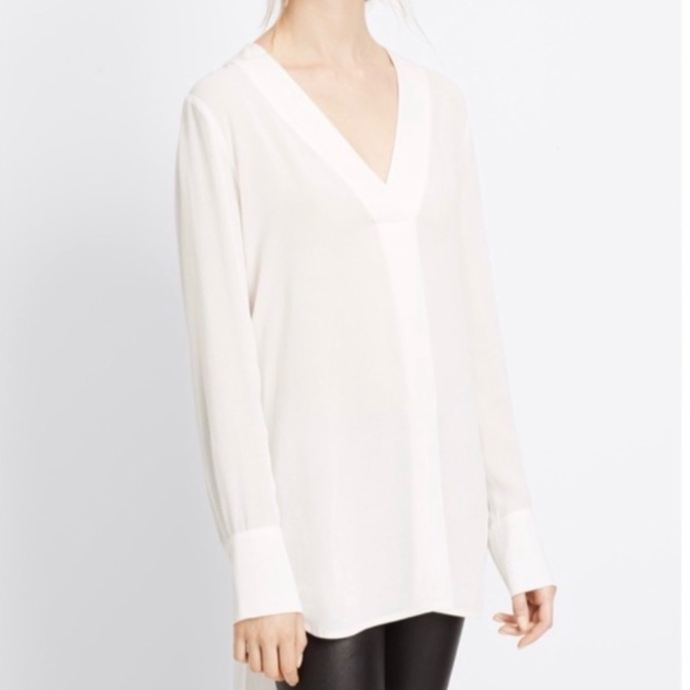 Like New [Vince.] 100% Silk Ivory Long Sleeve Button Down Tunic Blouse | Small